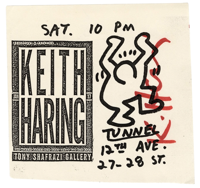 Keith Haring Signed Paper Flyer for Jan 17th Exhibit in NYC (JSA)