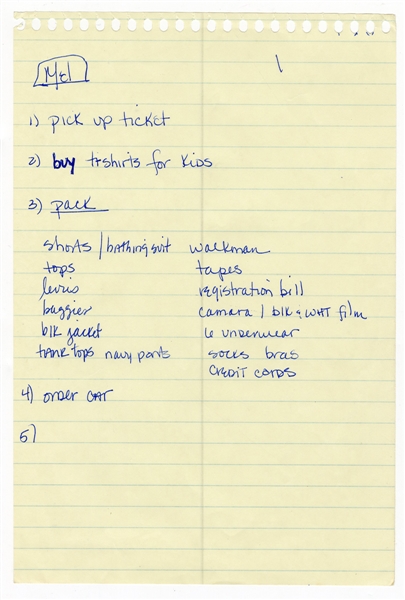 Madonna Handwritten To-Do List for Assistant