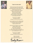 Eagles Randy Meisner Signed "Take It To The Limit" Printed Lyrics JSA