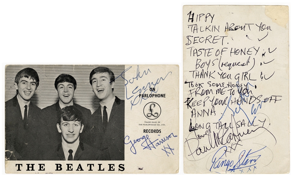 A Beatles McCartney & Harrison Handwritten Concert Set List, Additionally Autographed By The Beatles of Spring 1963 (Caiazzo & JSA)