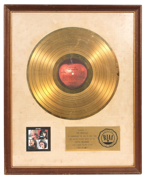 The Beatles “Let it Be” Original RIAA White Matte Gold Record Album Award Presented to The Beatles