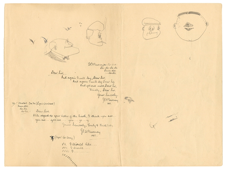 Paul McCartney Twice-Signed Early 1958 Original Artwork with Earliest Known Handwritten Working Lyrics With Similarities To The Beatles "Ob-La-Di, Ob-La-Da" (Caiazzo)