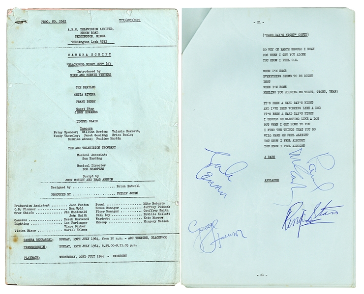The Beatles 1964 Signed Original Lyric Sheet For “A Hard Day’s Night” (Caiazzo)