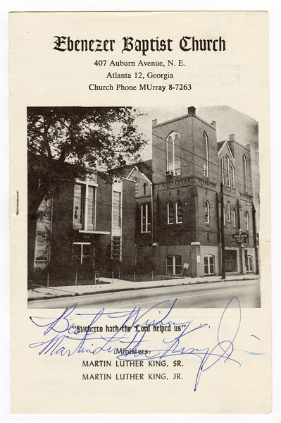 Martin Luther King, Jr. Boldly Signed Ebenezer Baptist Church Program - Signed 10 Days Before Assassination with Newspaper Article (JSA)