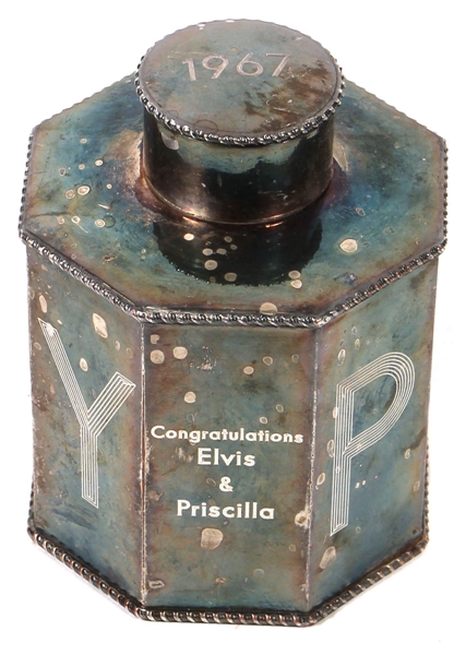 Elvis Presley Owned and Used Silver-Toned Engraved Container Wedding Gift