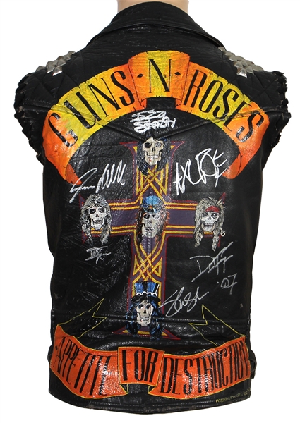 Guns n Roses Signed and Hand Painted Black Leather Tour Jacket Owned & Worn by Steven Adler (JSA & REAL) 