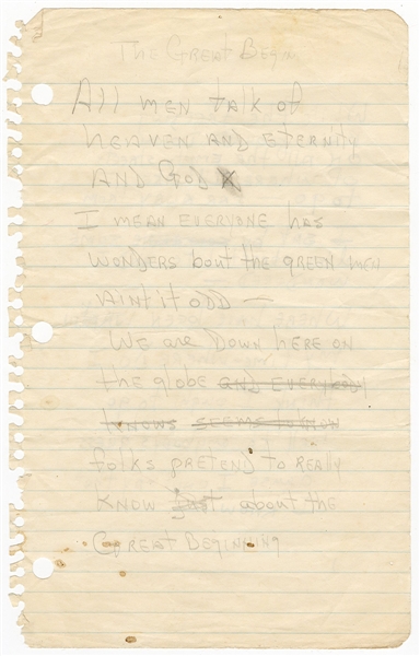 Gregg Allman Circa 1972 Handwritten “The Great Begin” Lyrics (REAL)