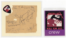 Metallica Vintage Signed Cut with Cliff Burton and Kirk Hammett Stage Used Guitar Pick (REAL)