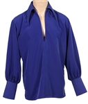 Elvis Presley Owned & Worn IC Company Blue Shirt with High-Pointed Collar and Puffed Sleeves