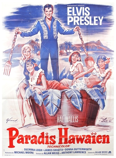 Elvis Presley "Paradis Hawaien" (Paradise - Hawaiian Style" Over-Sized Vintage Original Belgian Movie Poster