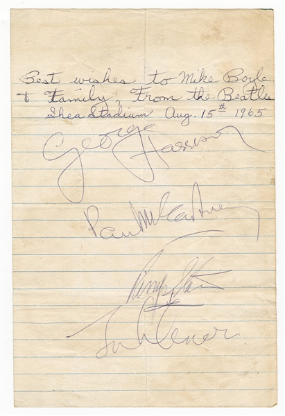 The Beatles Only Known Historic Autographs from August 1965 Shea Stadium Concert Signed to Driver of Their Armored Car (Caiazzo) 