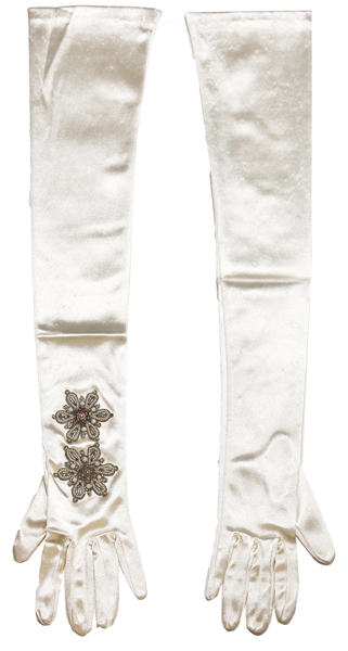 Marilyn Monroe Owned & Worn Stunning Beaded White Satin Opera Gloves