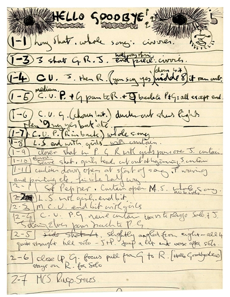 John Lennon 1967 Handwritten Lyrics and Music Video Instructions for "Hello, Goodbye" (Caiazzo & REAL) 