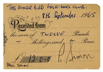 Paul Simon 1965 Signed Performance Receipt Homeward Bound