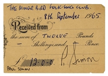 Paul Simon 1965 Signed Performance Receipt Homeward Bound