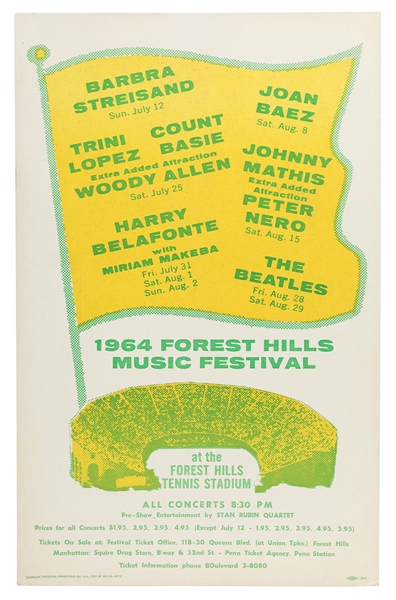 The Beatles 1964 Forest Hills Music Festival Concert Poster