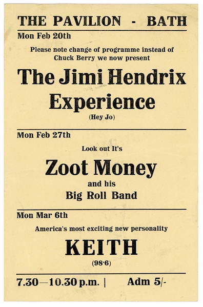 The Jimi Hendrix Experience 1967 Bath Pavilion Handbill
