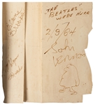 The Beatles Historic Ed Sullivan Show Wall Signed by All Four with Their Hand-Drawn Self-Caricatures February 9, 1964 (Caiazzo)  Photo-Matched 