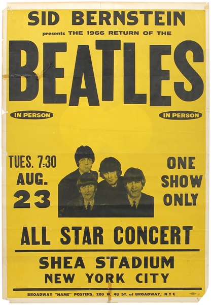 The Beatles Only Known Original Oversized 1966 Shea Stadium Concert Poster 