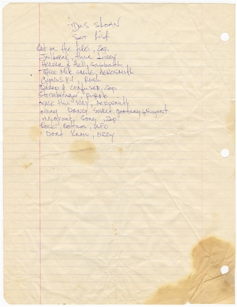 Slash Handwritten Tidus Sloan Setlist (REAL)