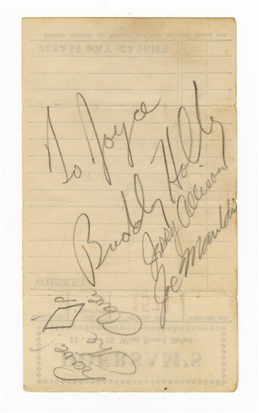 Buddy Holly, Jerry Allison, and Joe Mauldin Signed & Inscribed Restaurant Receipt (REAL)