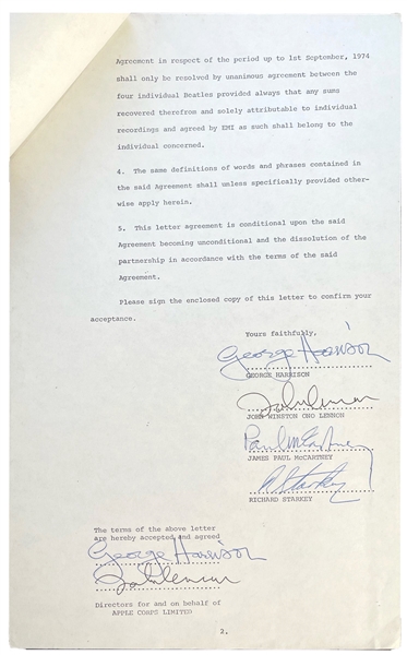 APPLE CORPS Limited Dissolution of Contract Signed by All Four Beatles “The Beatles Break-Up Contract” (REAL)
