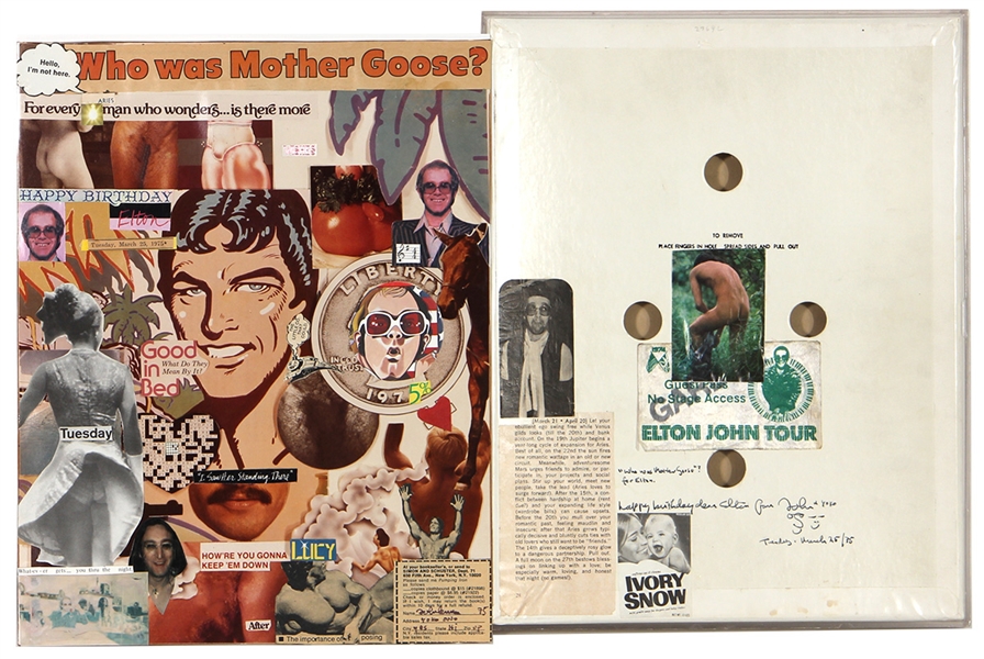 John Lennon Twice-Signed and Inscribed Hand-Made Collage Birthday Gift Given to Elton John