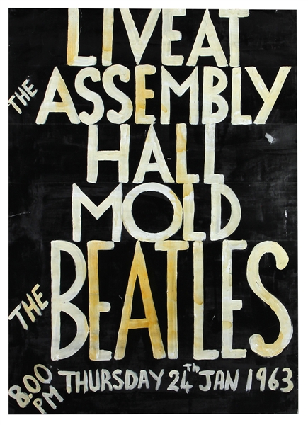 The Beatles 1963 Hand Painted Mold (Wales) Assembly Hall Concert Poster