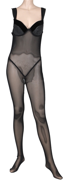 Cher Circa 1990s Worn Sheer Black Fishnet Bodysuit