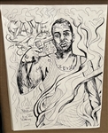 The Game Owned Original Signed 2009 Self-Portrait Drawing