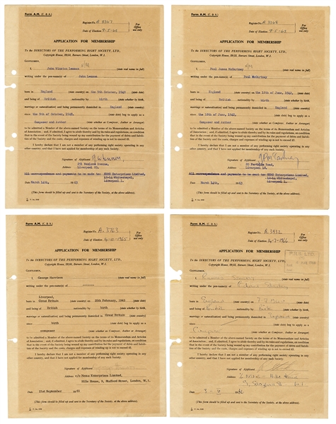 The Beatles Historic Collection of Signed 1963-1965 Contracts Joining Performing Rights Society Officially Becoming Composers (Caiazzo & REAL)