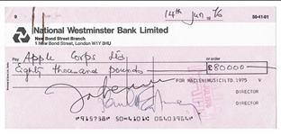 Paul McCartney and John Lennon Dual-Signed 1976 MacLen Music Check (REAL)