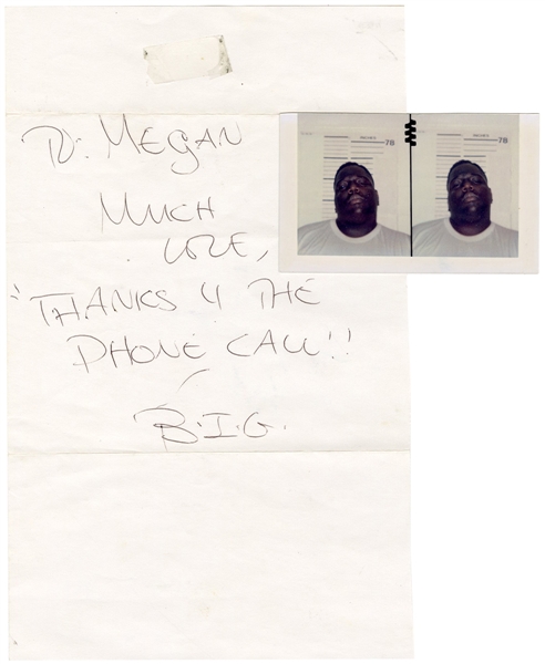 The Notorious B.I.G. (Biggie Smalls) Original Mugshot Photograph with Handwritten & Signed Note from Jail (JSA)