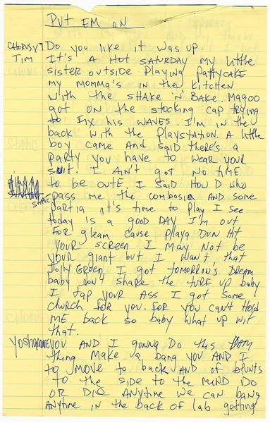 Timbaland Original “Put em On” Handwritten Lyrics