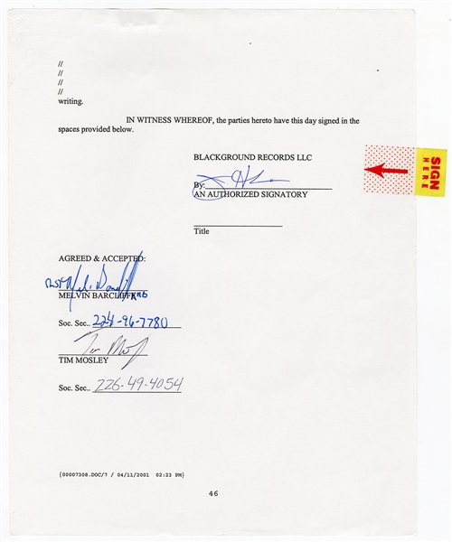 Timbaland “Tim Mosley” Signed Management Contract