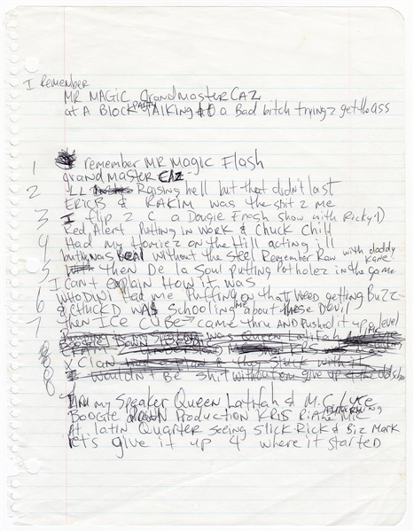 Tupac Shakur “Old School” Working Handwritten Lyrics (JSA)