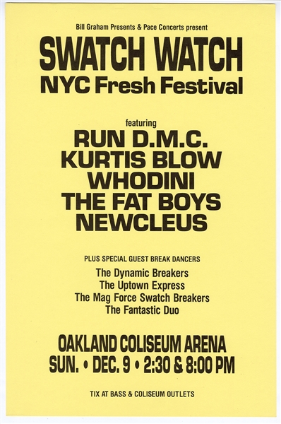 Swatch Watch NYC Fresh Festival Featuring RUN D.M.C. 1984 Concert Poster