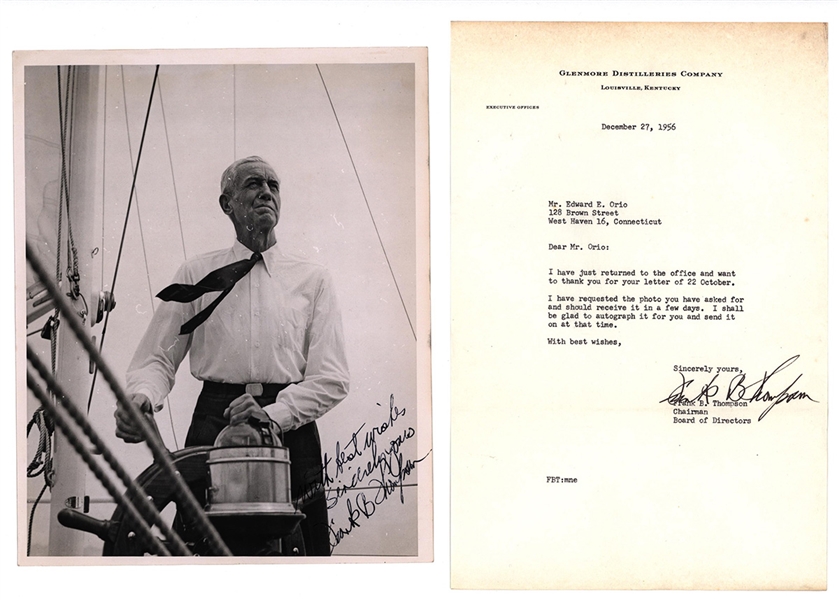 Frank B. Thompson Signed Photograph & Letter (1957 Chairman Glenmore Distillery)