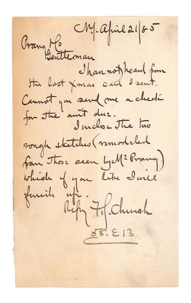 Historic Artists Frederick Church Letter & Albert Bierstadt Signature