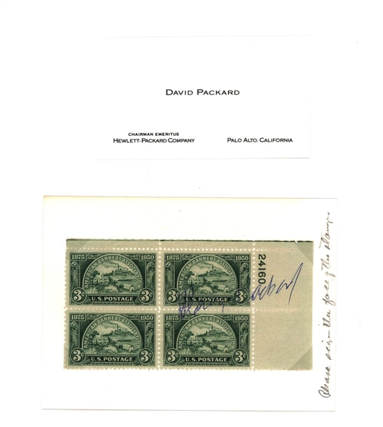 David Packard Autographed 1950 US Postage Stamp Block (Co-founder Hewlett Packard)