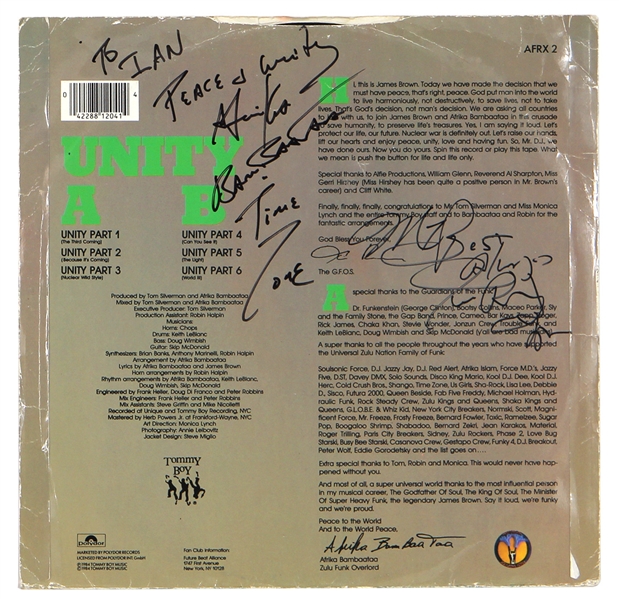 James Brown & Afrika Bambaataa Signed & Inscribed "Unity" Album (REAL)