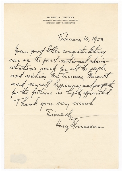 Harry S. Truman Handwritten & Signed Letter (Beckett)