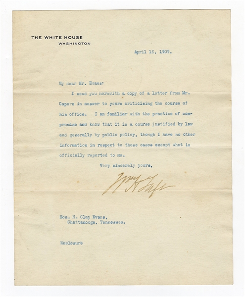 William Howard Taft Typed Signed Letter