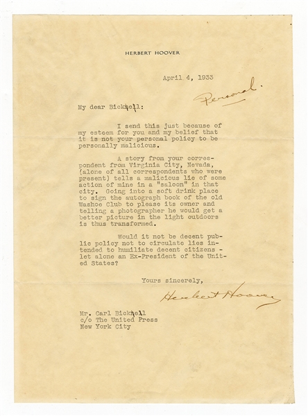 Herbert Hoover Typed Signed Letter