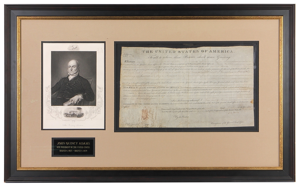 John Quincy Adams Signed Land Grant 1825