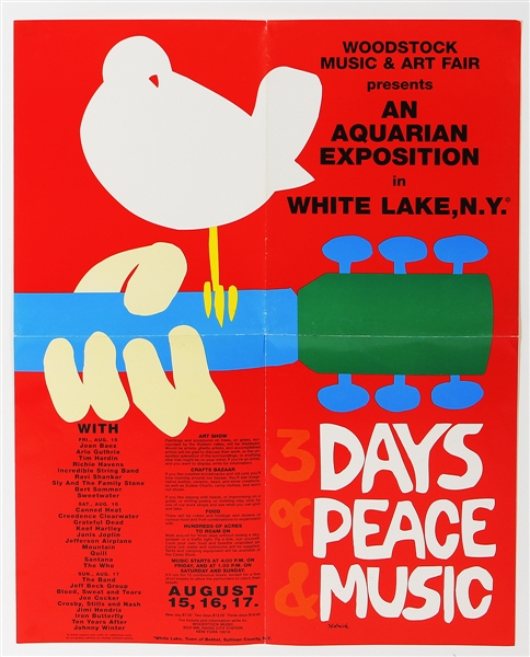 Woodstock Original “3 Days of Peace and Music” 1969 Concert Poster