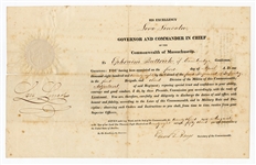 Massachusetts Governor Levi Lincoln Signed 1828 Militia Appointment Document