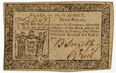 Original Rare New Jersey Colonial Currency 1781 (Nine-pence)