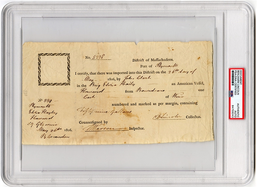 Benjamin Lincoln Signed 1806 Document (PSA/DNA Encapsulated)