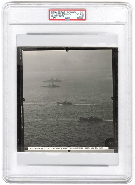 WWII Battle of Okinawa Original Type 1 Photograph Captured from Attack Aircraft on L Day (PSA/DNA Encapsulated)
